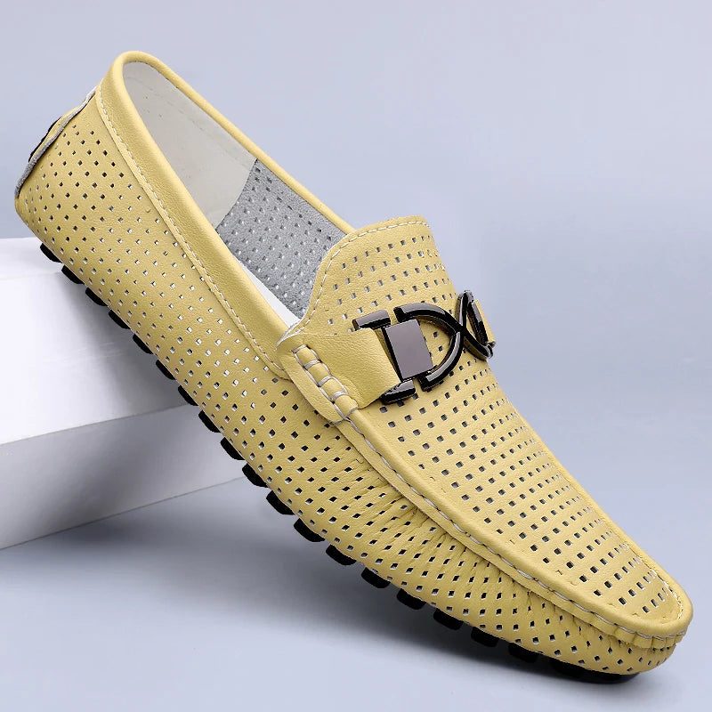 Woven Loafer with Metal Buckle for Men - Sunlit Tan