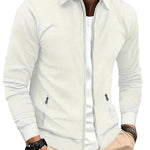 Zip-Up Collared Shirt Jacket for Men - White