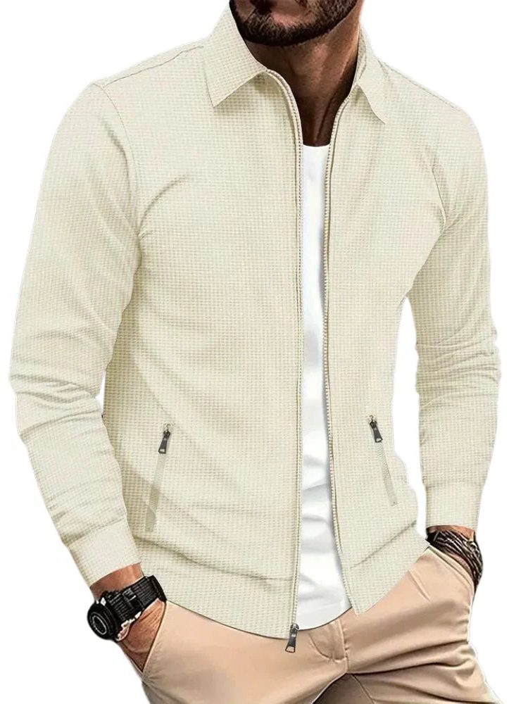 Zip-Up Collared Shirt Jacket for Men - Beige