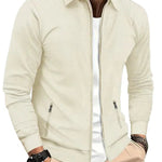 Zip-Up Collared Shirt Jacket for Men - Beige