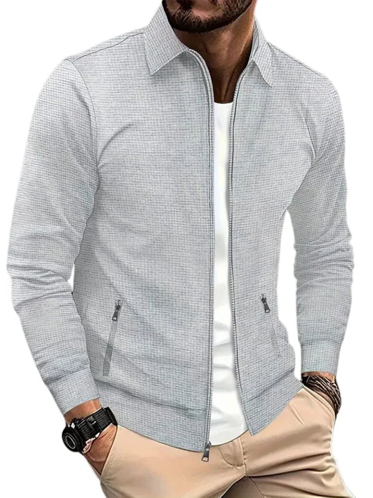 Zip-Up Collared Shirt Jacket for Men - Light gray