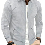 Zip-Up Collared Shirt Jacket for Men - Light gray