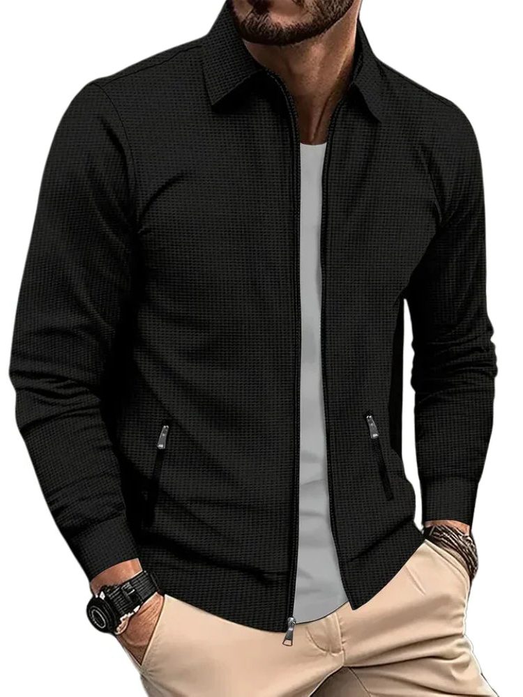 Zip-Up Collared Shirt Jacket for Men - Black