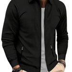 Zip-Up Collared Shirt Jacket for Men - Black