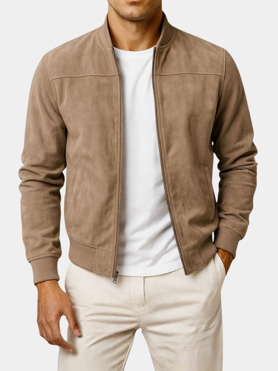 Zip-Up Suede Bomber Jacket for Men