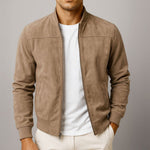 Zip-Up Suede Bomber Jacket for Men - Brown