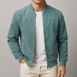 Zip-Up Suede Bomber Jacket for Men - Blue