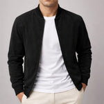 Zip-Up Suede Bomber Jacket for Men - Black