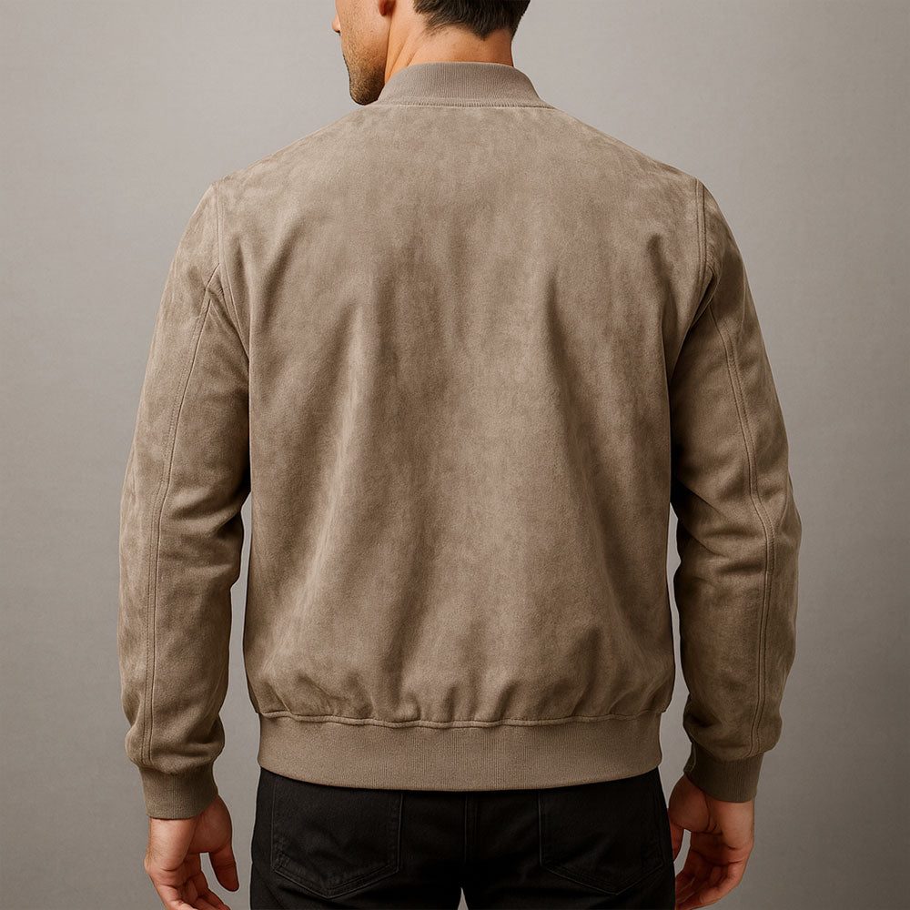 Zip-Up Suede Bomber Jacket for Men - View 7