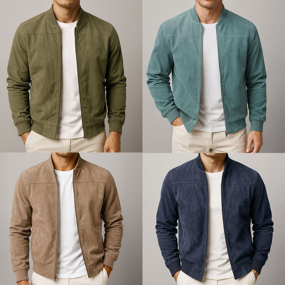 Zip-Up Suede Bomber Jacket for Men - View 8