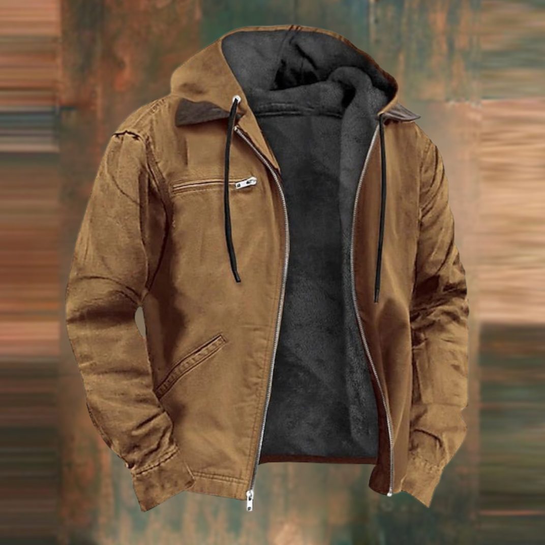 Zip-Up Hooded Jacket for Men - Brown