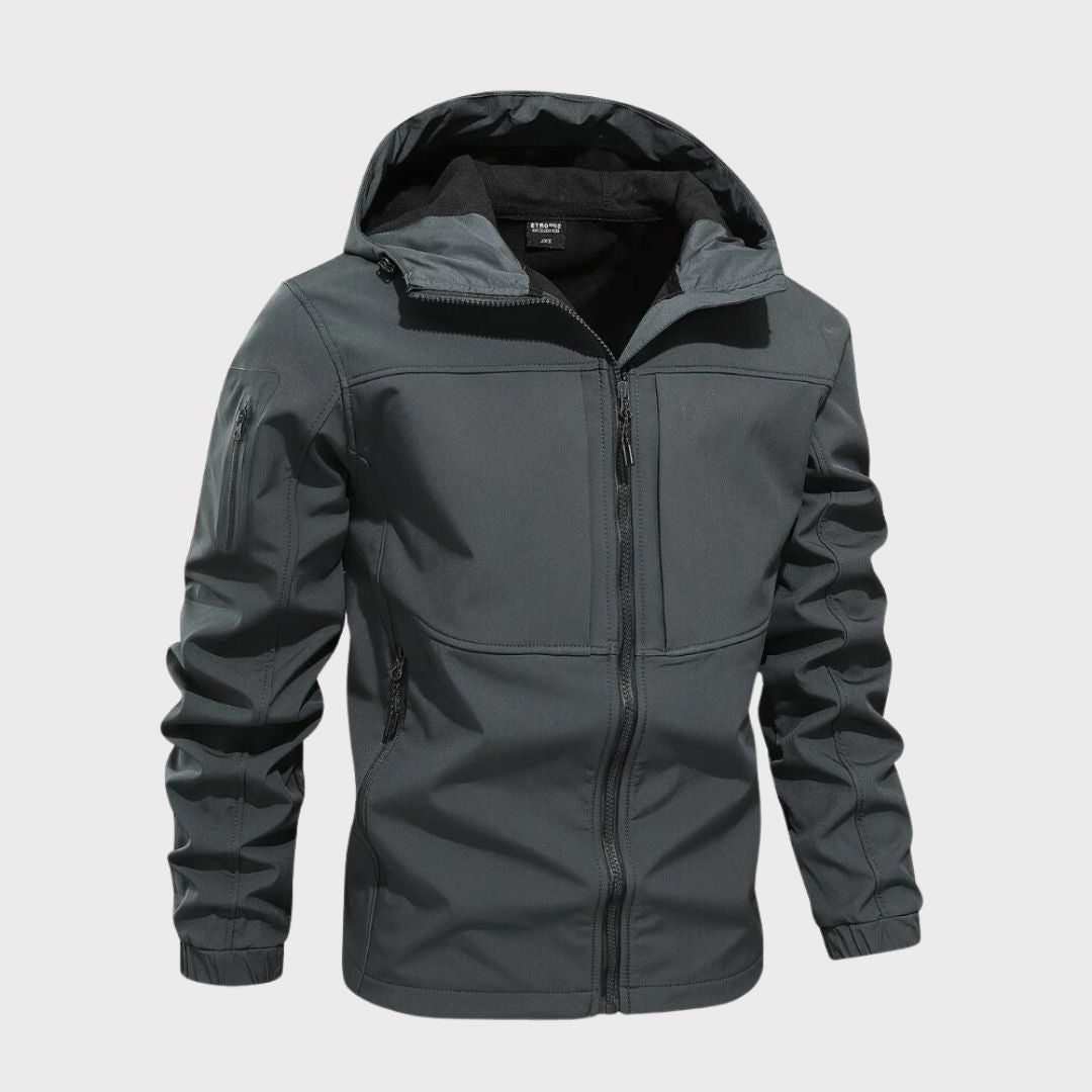 Zip-Up Hooded Softshell Jacket for Men - Gray