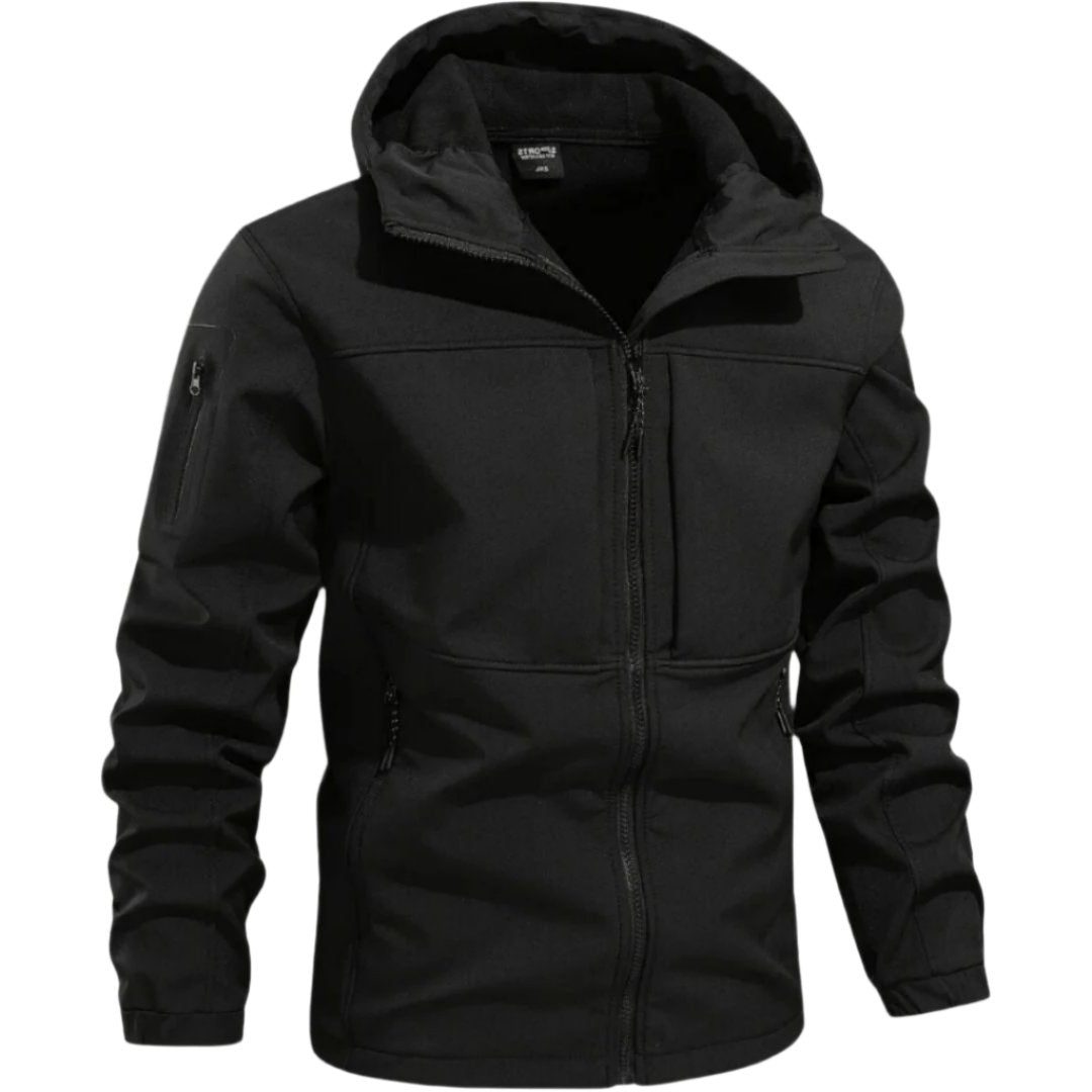 Zip-Up Hooded Softshell Jacket for Men - Black