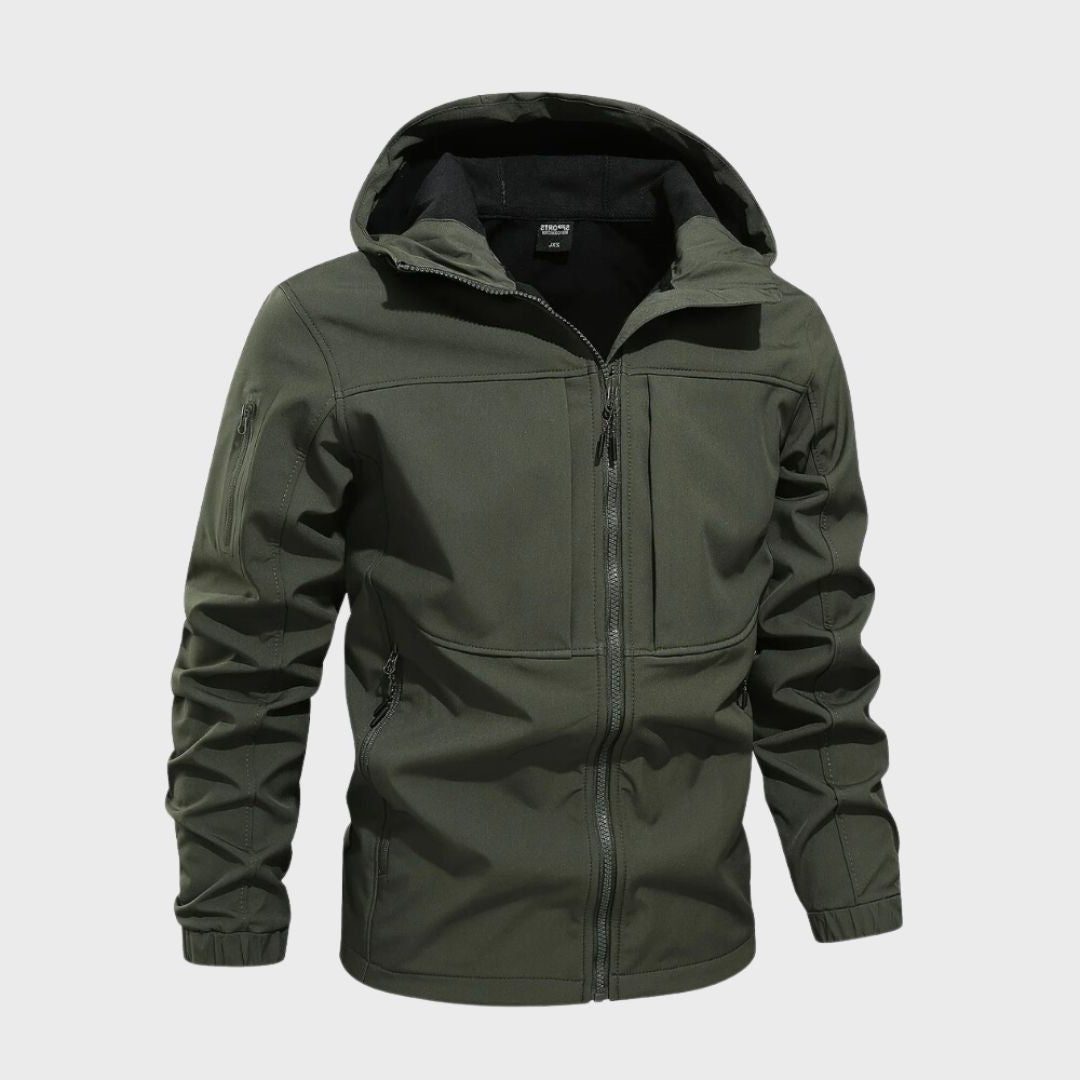 Zip-Up Hooded Softshell Jacket for Men - Olive Green