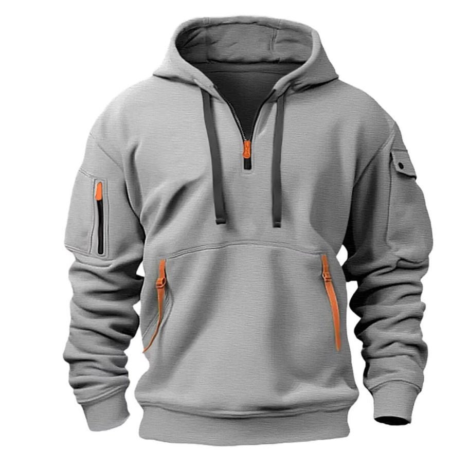 Zip-Up Hoodie with Arm Pocket for Men - Light Gray