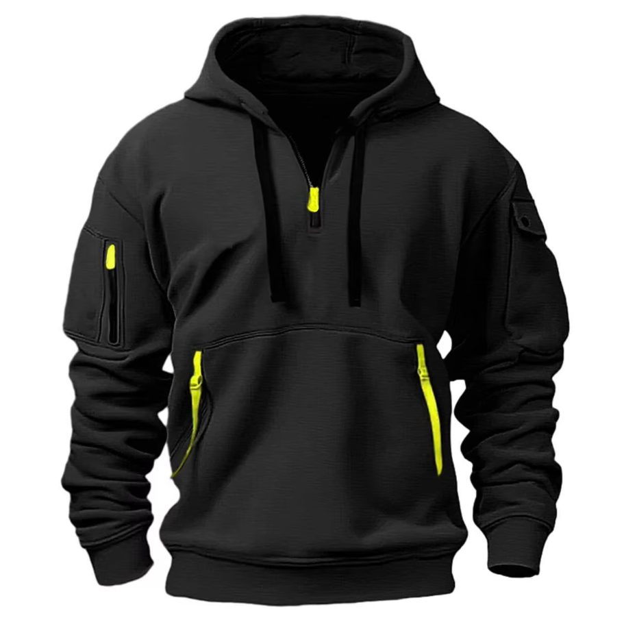 Zip-Up Hoodie with Arm Pocket for Men - Black
