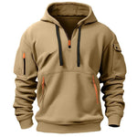 Zip-Up Hoodie with Arm Pocket for Men - Khaki