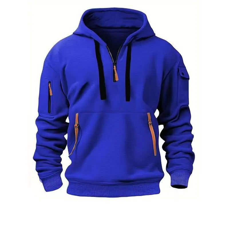 Zip-Up Hoodie with Arm Pocket for Men - Blue