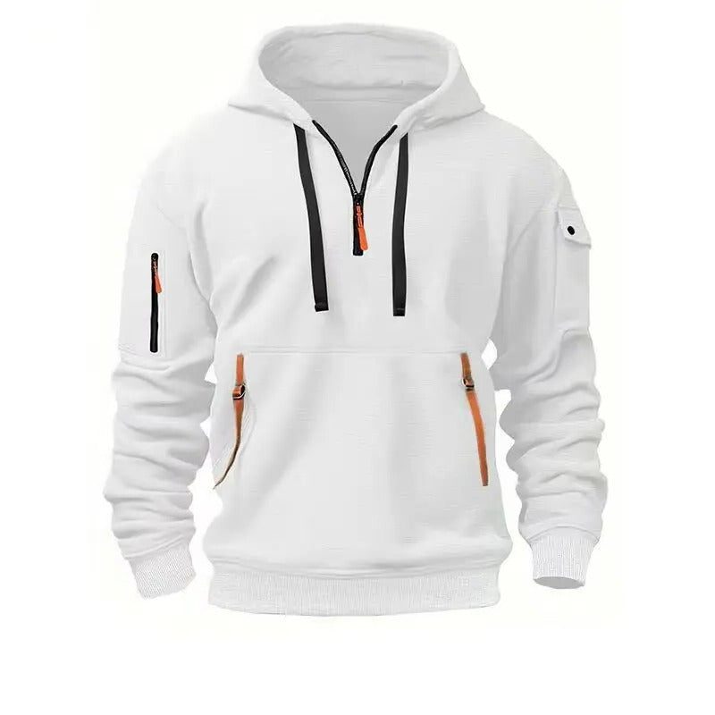 Zip-Up Hoodie with Arm Pocket for Men - White