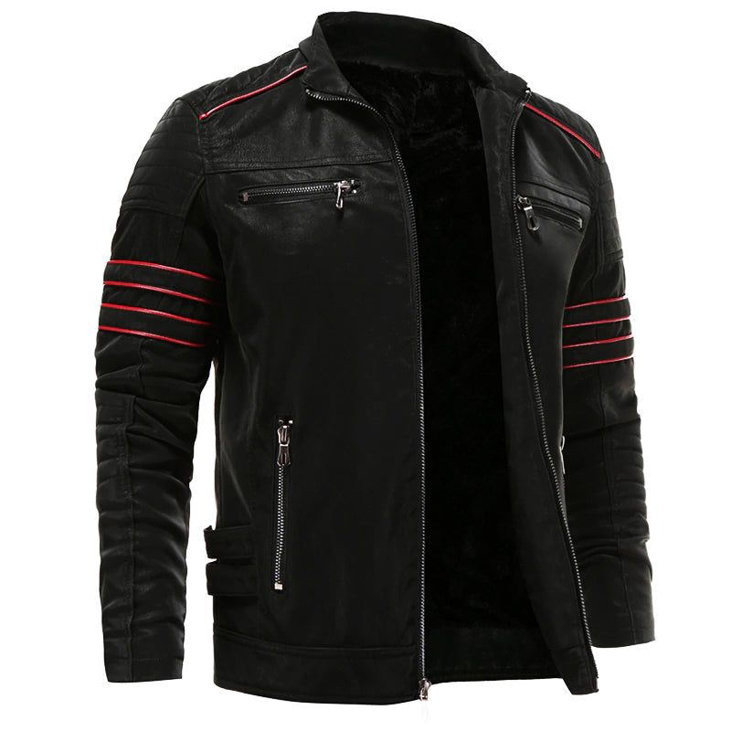 Zip-Up Leather Moto Jacket for Men