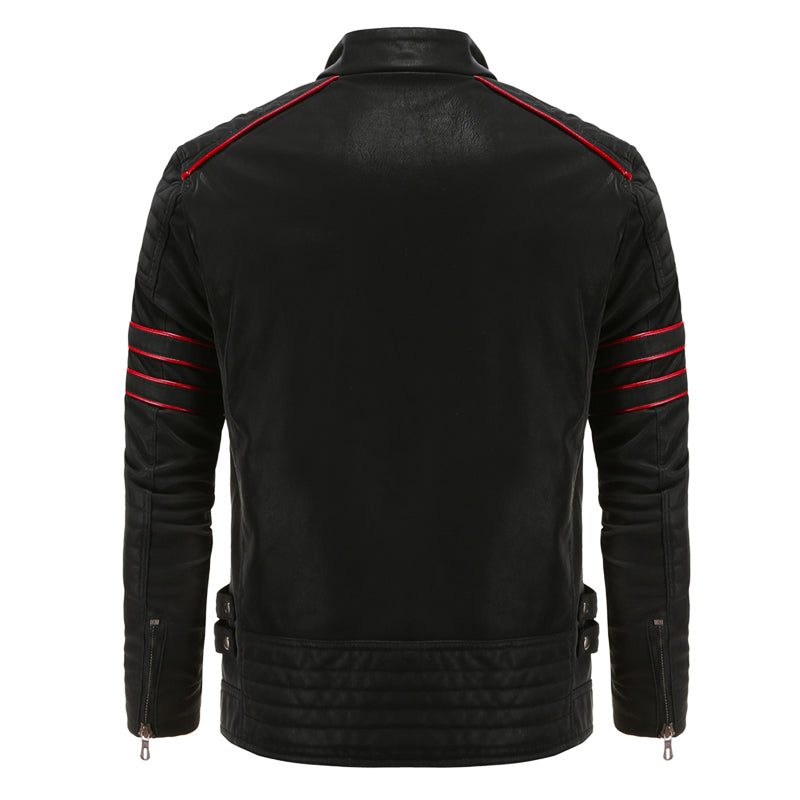 Zip-Up Leather Moto Jacket for Men - View 2