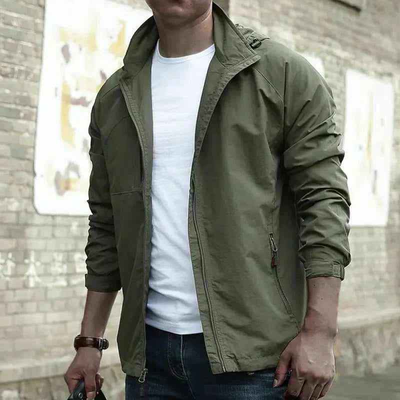 Zip-Up Overshirt Jacket for Men - Army Green