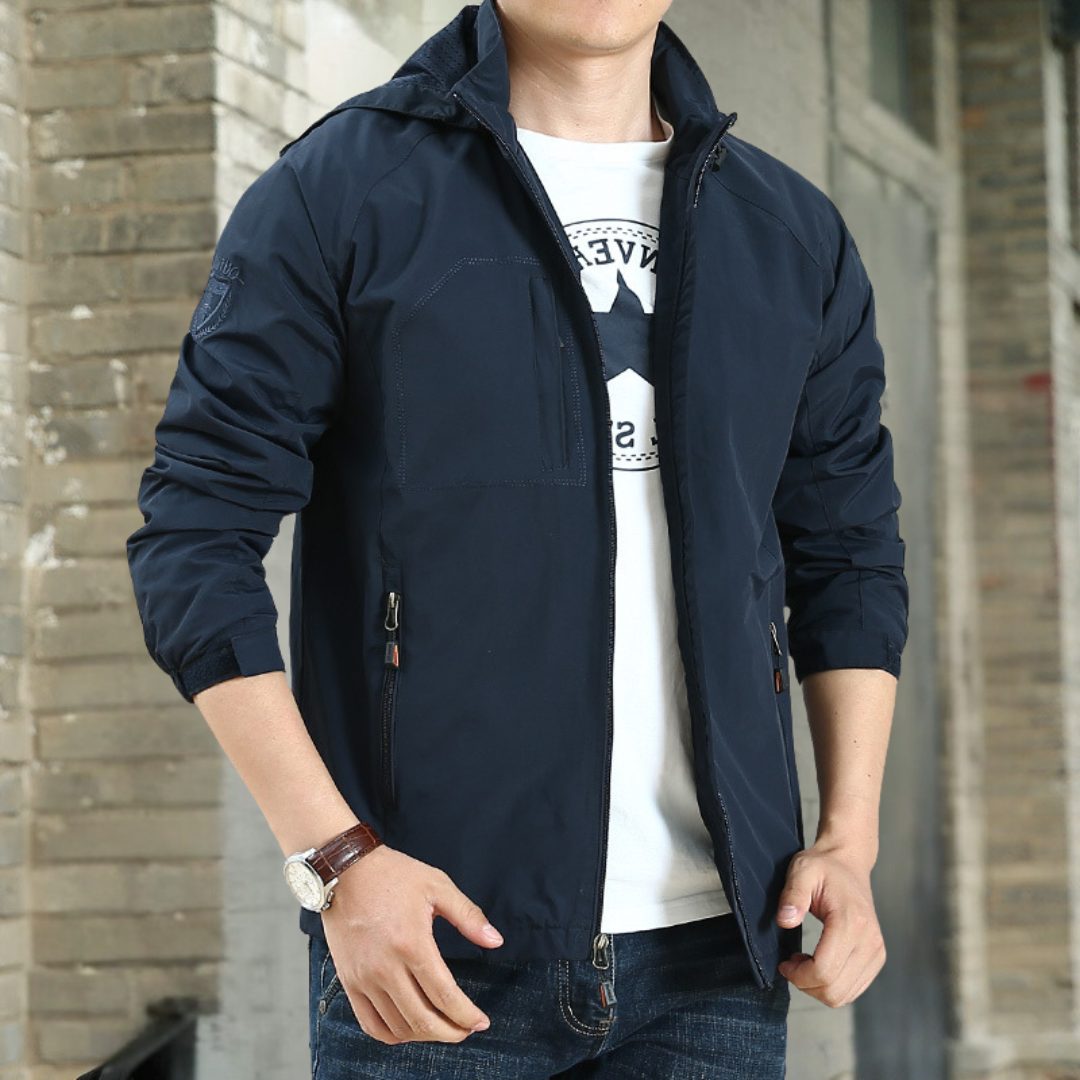 Zip-Up Overshirt Jacket for Men - Navy Blue