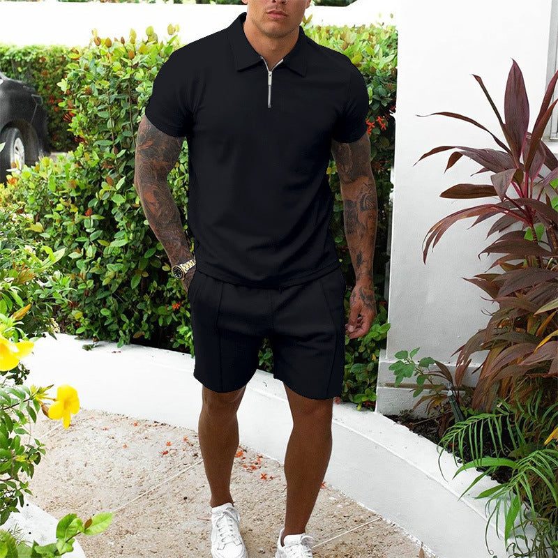 Zip-Up Polo and Shorts Set for Men