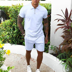 Zip-Up Polo and Shorts Set for Men - White