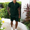 Zip-Up Polo and Shorts Set for Men - Dark green