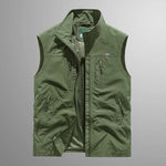 Zip-Up Stand Collar Cargo Vest for Men - Green