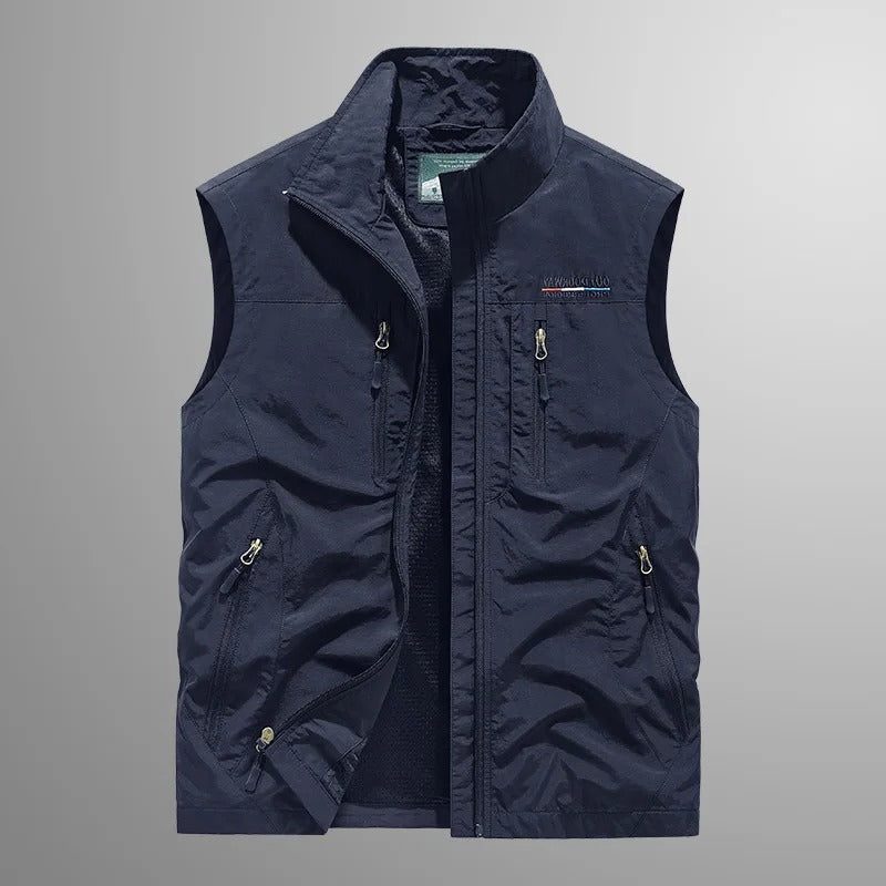 Zip-Up Stand Collar Cargo Vest for Men - Navy Blue