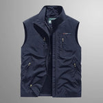 Zip-Up Stand Collar Cargo Vest for Men - Navy Blue