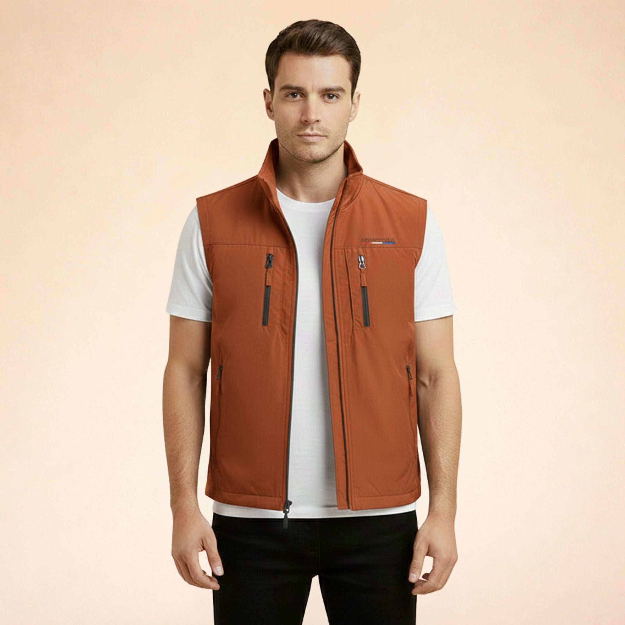 Zip-Up Stand Collar Cargo Vest for Men - View 2