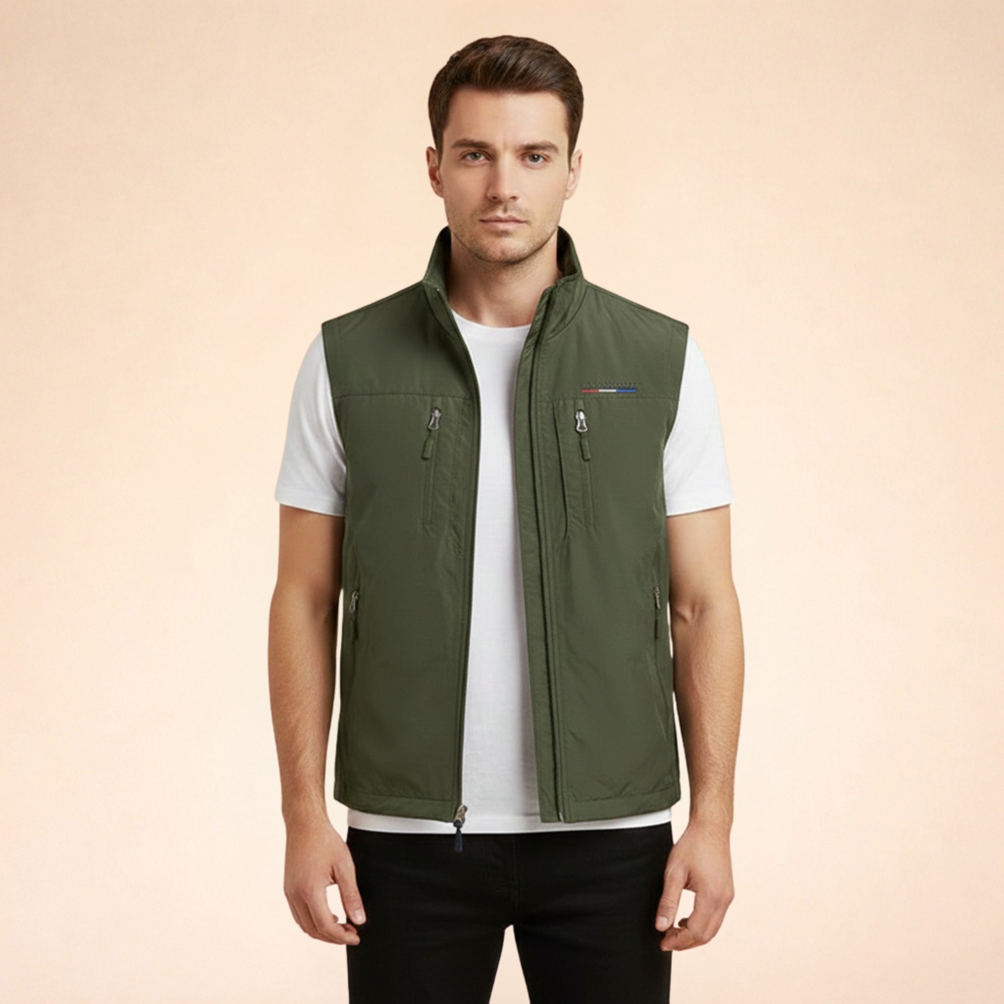 Zip-Up Stand Collar Cargo Vest for Men - View 4