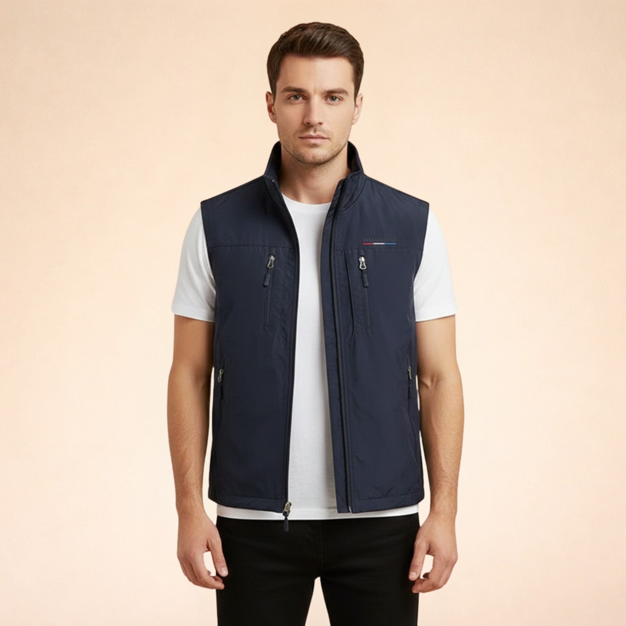 Zip-Up Stand Collar Cargo Vest for Men - View 5