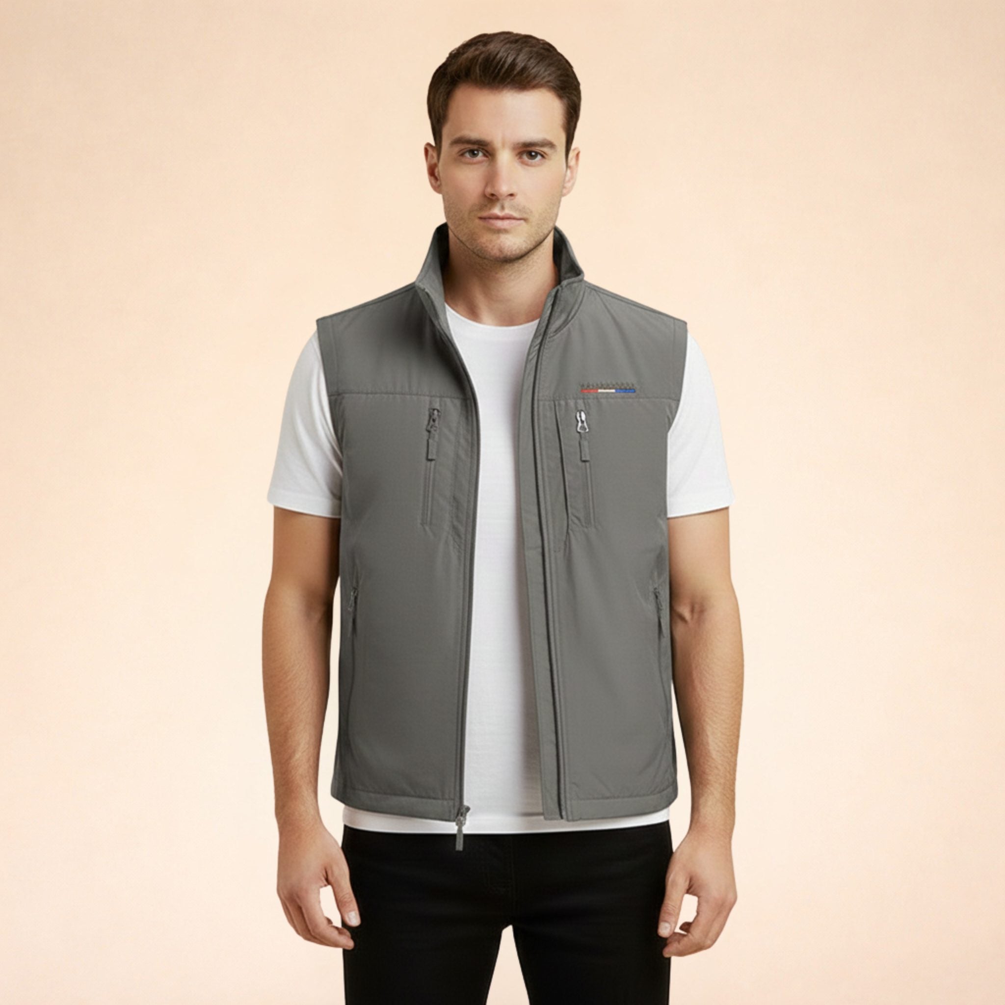 Zip-Up Stand Collar Cargo Vest for Men - View 7