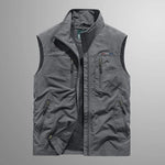 Zip-Up Stand Collar Cargo Vest for Men - Gray
