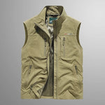 Zip-Up Stand Collar Cargo Vest for Men - Khaki