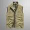 Zip-Up Stand Collar Cargo Vest for Men - Khaki