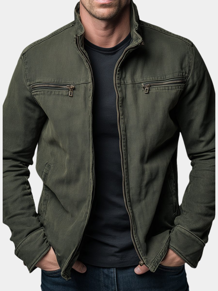 Zip-Up Stand Collar Cotton Jacket for Men
