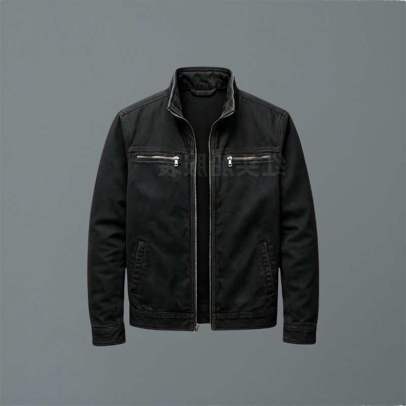Zip-Up Stand Collar Cotton Jacket for Men - Black