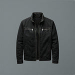Zip-Up Stand Collar Cotton Jacket for Men - Black