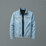 Zip-Up Stand Collar Cotton Jacket for Men - Blue