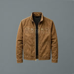 Zip-Up Stand Collar Cotton Jacket for Men - Brown