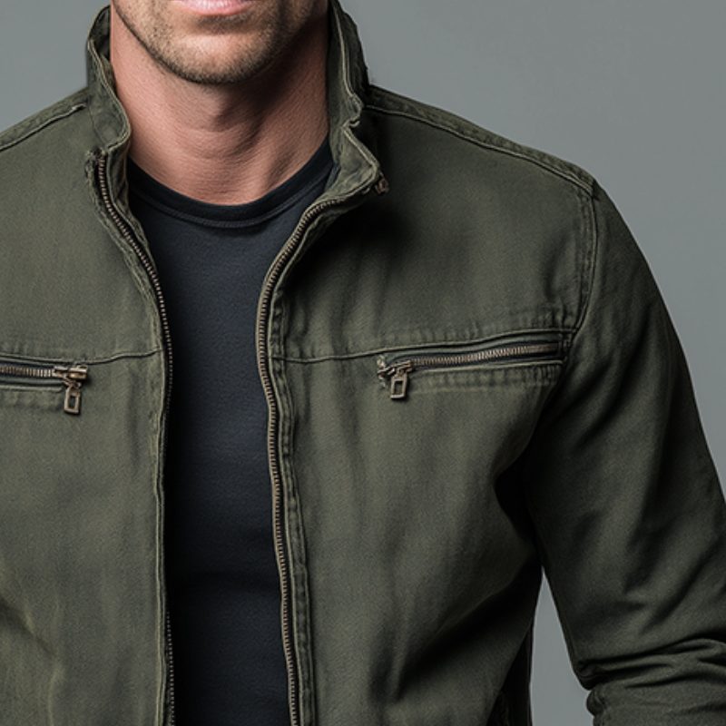 Zip-Up Stand Collar Cotton Jacket for Men - View 6