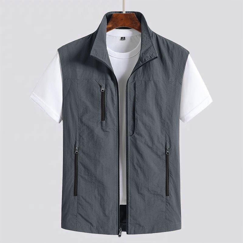 Zip-Up Stand Collar Gilet for Men - Grey