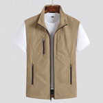 Zip-Up Stand Collar Gilet for Men - Khaki