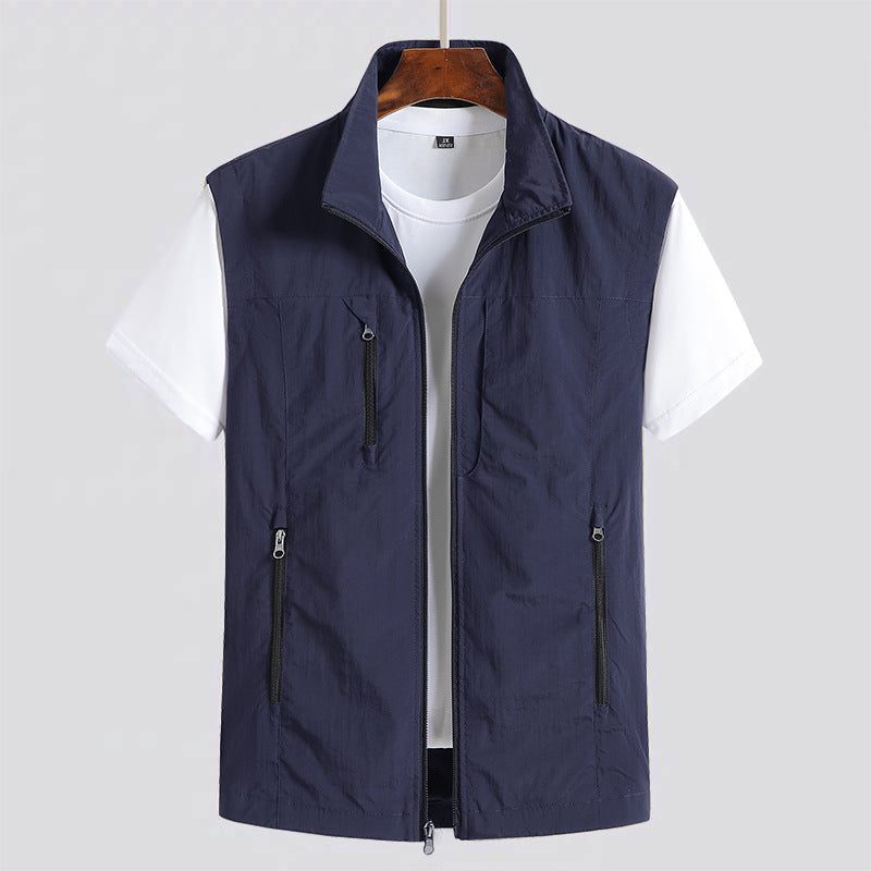 Zip-Up Stand Collar Gilet for Men - Navy Blue