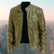 Zip-Up Stand Collar Leather Jacket for Men - Brown